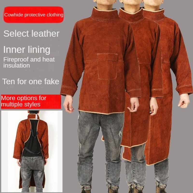 Leather Work Overalls - Capa protetora para soldador, couro de