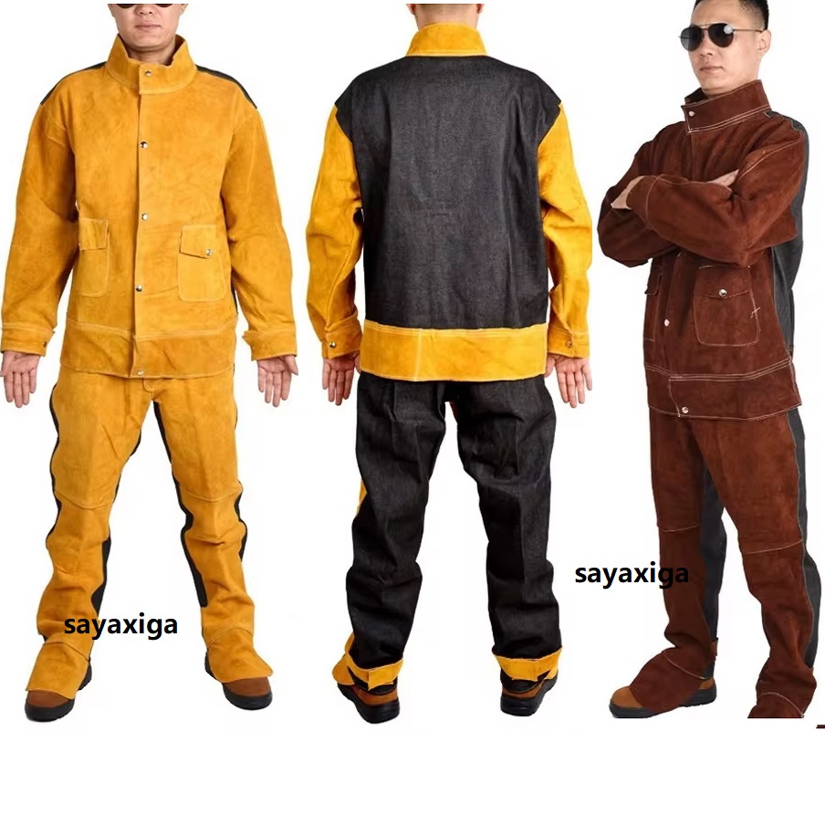 Leather Work Overalls - Ternos de soldagem de couro resistente,