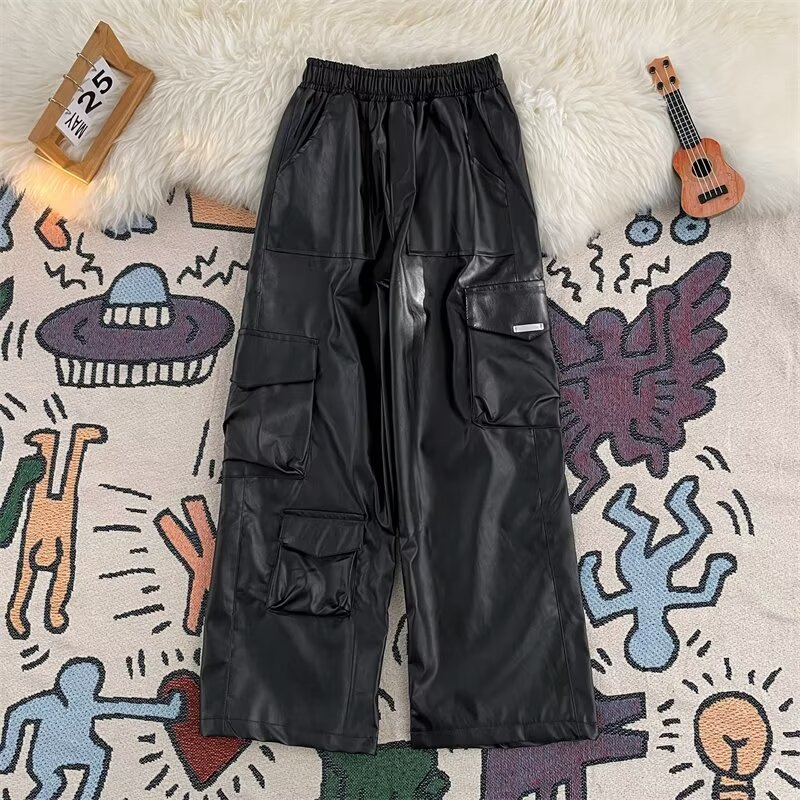 Leather Work Overalls - Harajuku calças de couro do plutônio