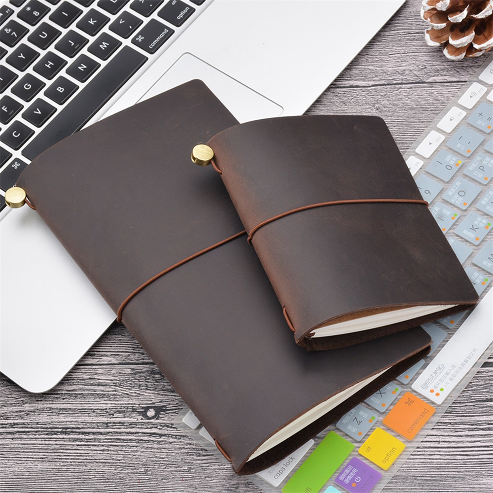 Leatherwork Books - Caderno de viagem de couro genuíno,