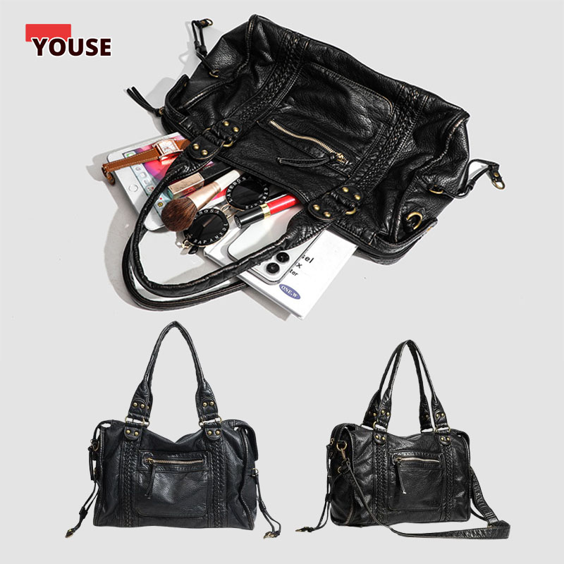 Leatherwork Rivets - Moda feminina vintage lavado bolsa de