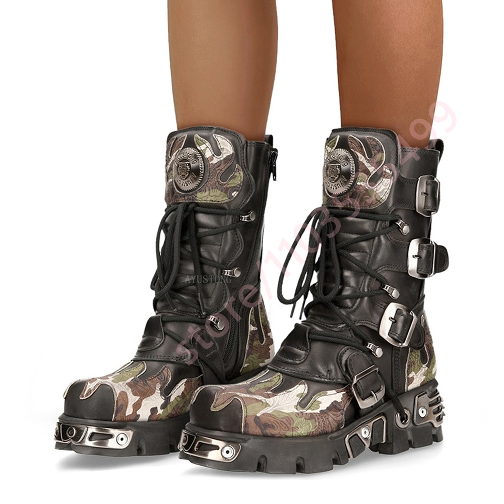Leatherwork Rivets - Punk rock camuflagem fivela de cinto