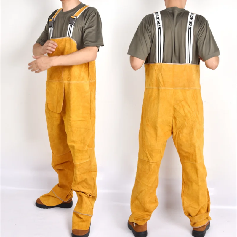 Leather Work Overalls - Macacão de babador de soldagem de