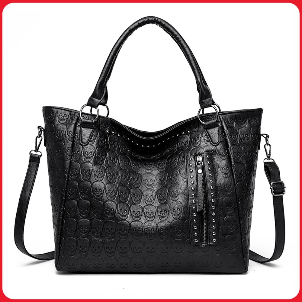 Leather Work Handbags For Women - Bolsa Transversal Punk com Estampa de