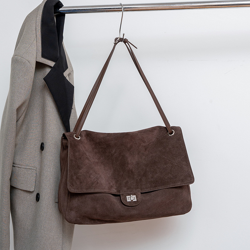 Leather Work Handbags For Women - Bolsa de Ombro em Couro Suede