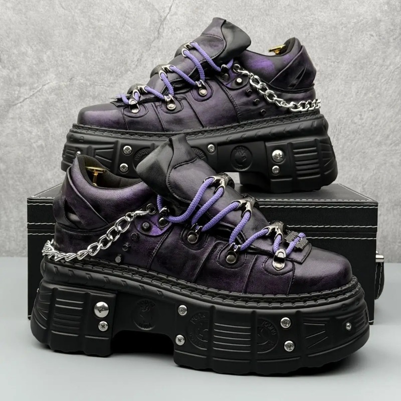 8cm de altura sapatos casuais  - Leatherwork Rivets avaliação e preço