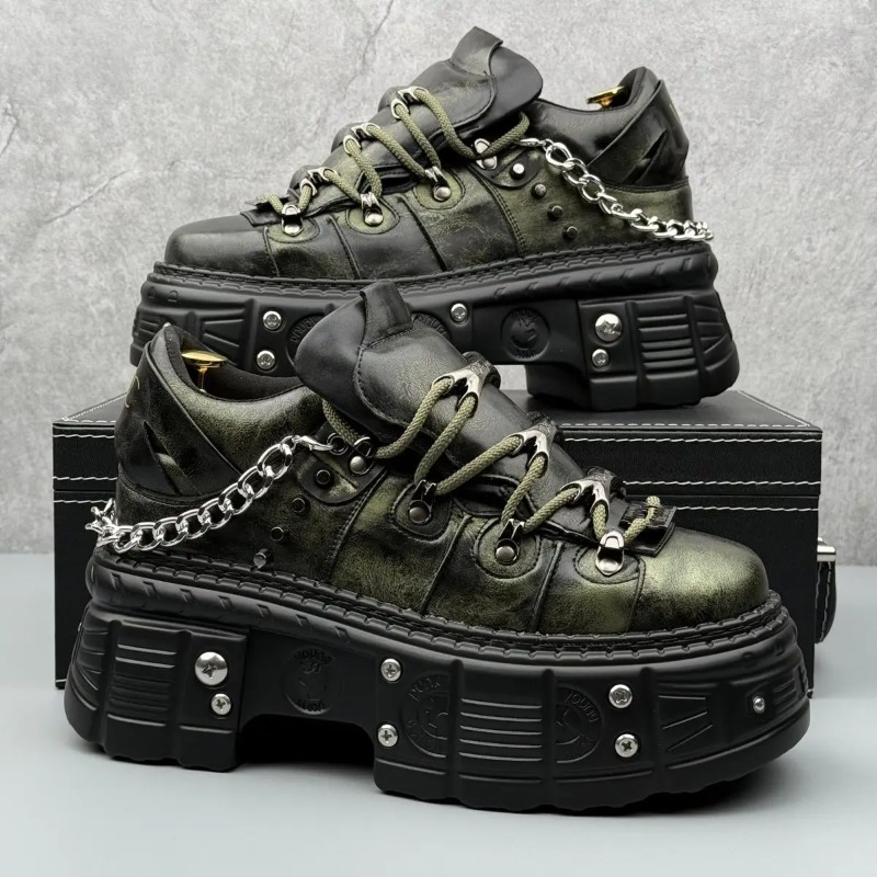 8cm de altura sapatos casuais  - Leatherwork Rivets avaliação e preço