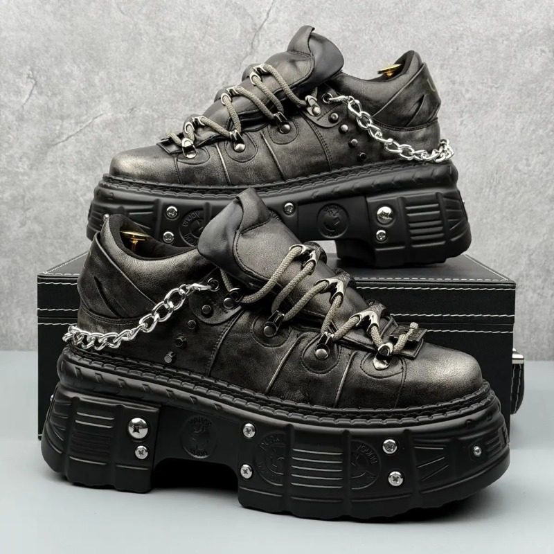 8cm de altura sapatos casuais  - Leatherwork Rivets avaliação e preço