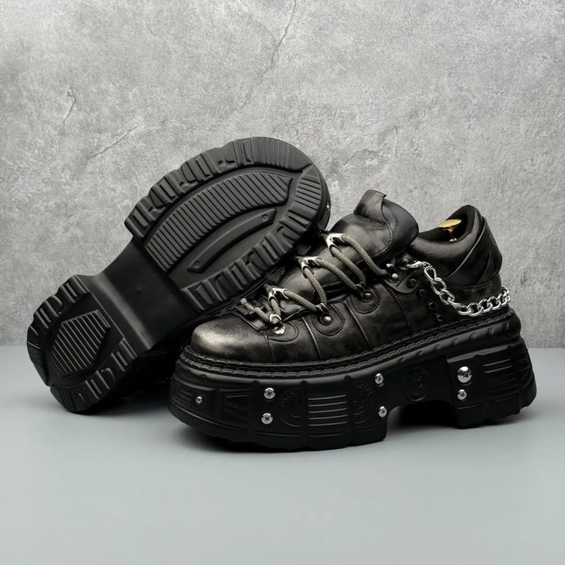 8cm de altura sapatos casuais  - Leatherwork Rivets avaliação e preço